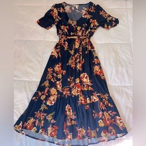 Navy floral maternity midi dress